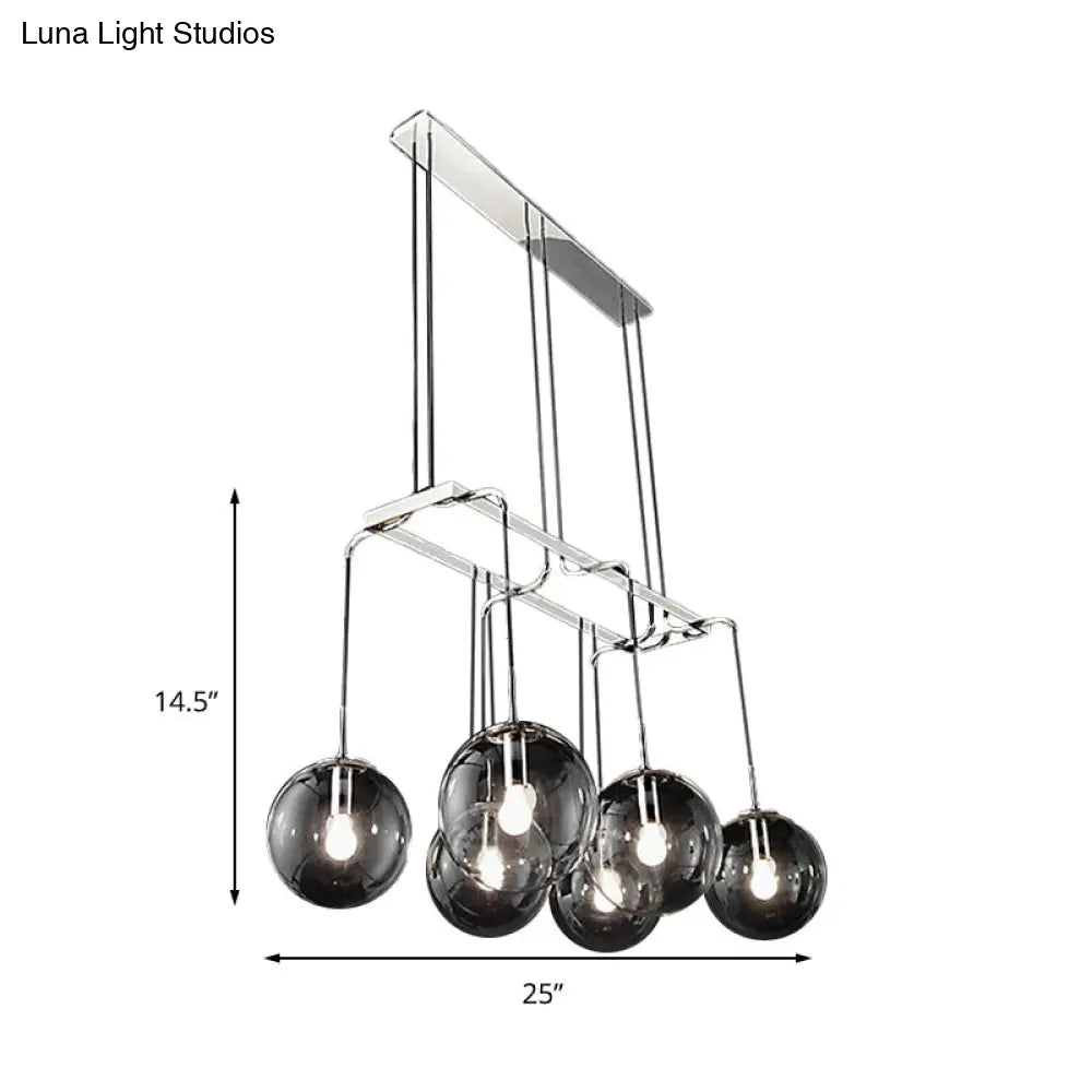 Industrial Black Ball 6-Light Pendant With Clear Glass And Linear Canopy