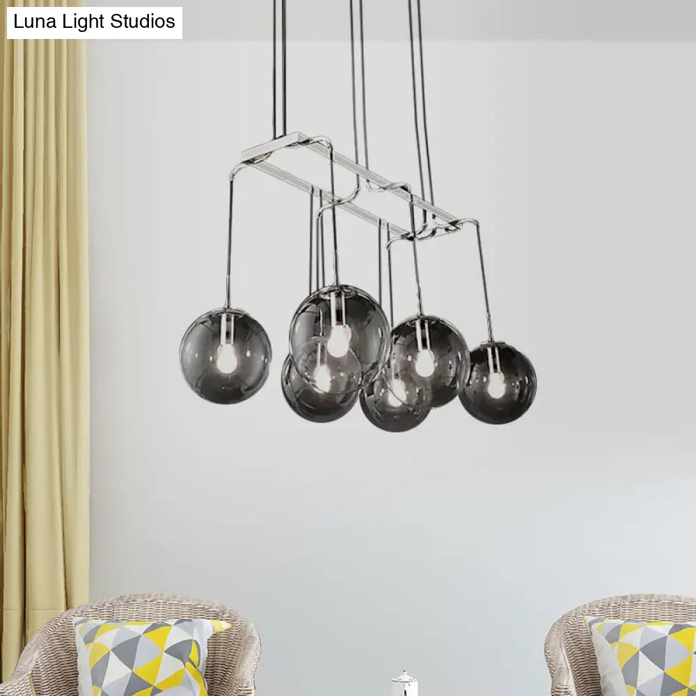Black Ball 6-Light Indoor Pendant Ceiling Light With Industrial Clear Closed Glass And Linear Canopy