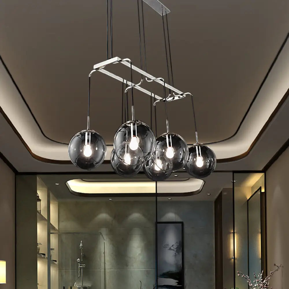 Black Ball 6-Light Indoor Pendant Ceiling Light With Industrial Clear Closed Glass And Linear