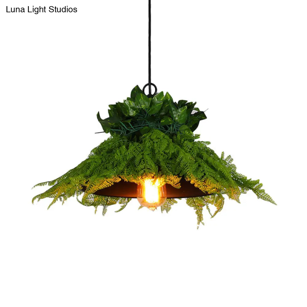 Black Barn Pendant Light Retro Metal 1 Head Led Ceiling Lamp With Plant - Multiple Sizes Available