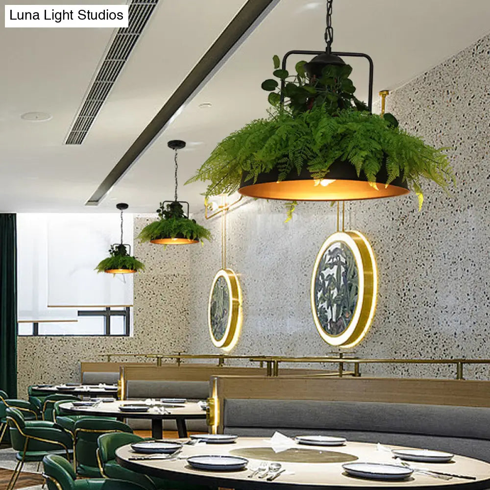 Black Barn Pendant Light Retro Metal 1 Head Led Ceiling Lamp With Plant - Multiple Sizes Available