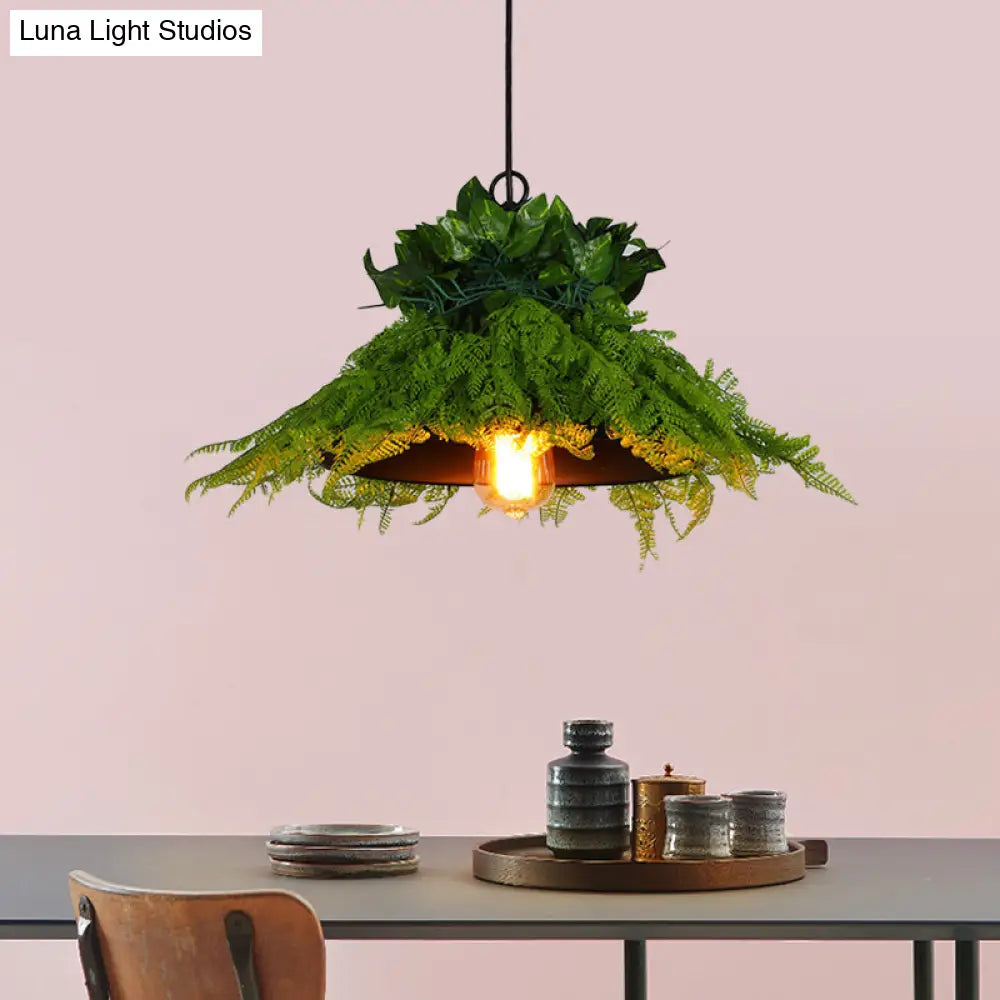 Black Barn Pendant Light Retro Metal 1 Head Led Ceiling Lamp With Plant - Multiple Sizes Available