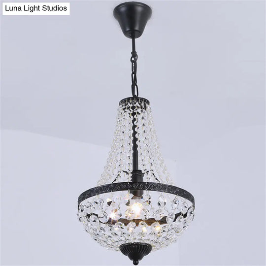 Modern Simplicity: 1-Bulb Black Basket Pendant Lamp With Crystal Shade