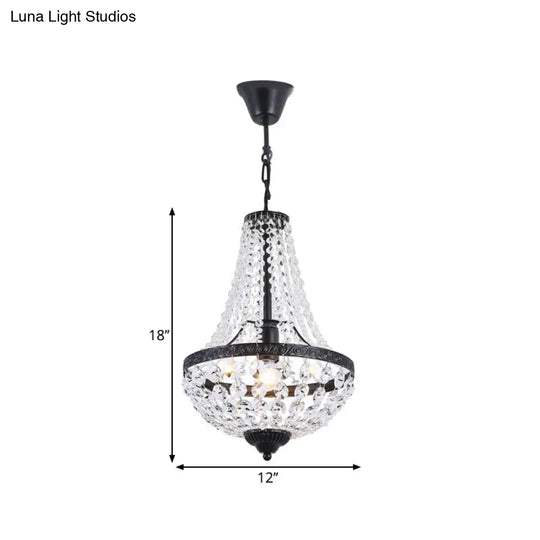 Modern Simplicity: 1-Bulb Black Basket Pendant Lamp With Crystal Shade