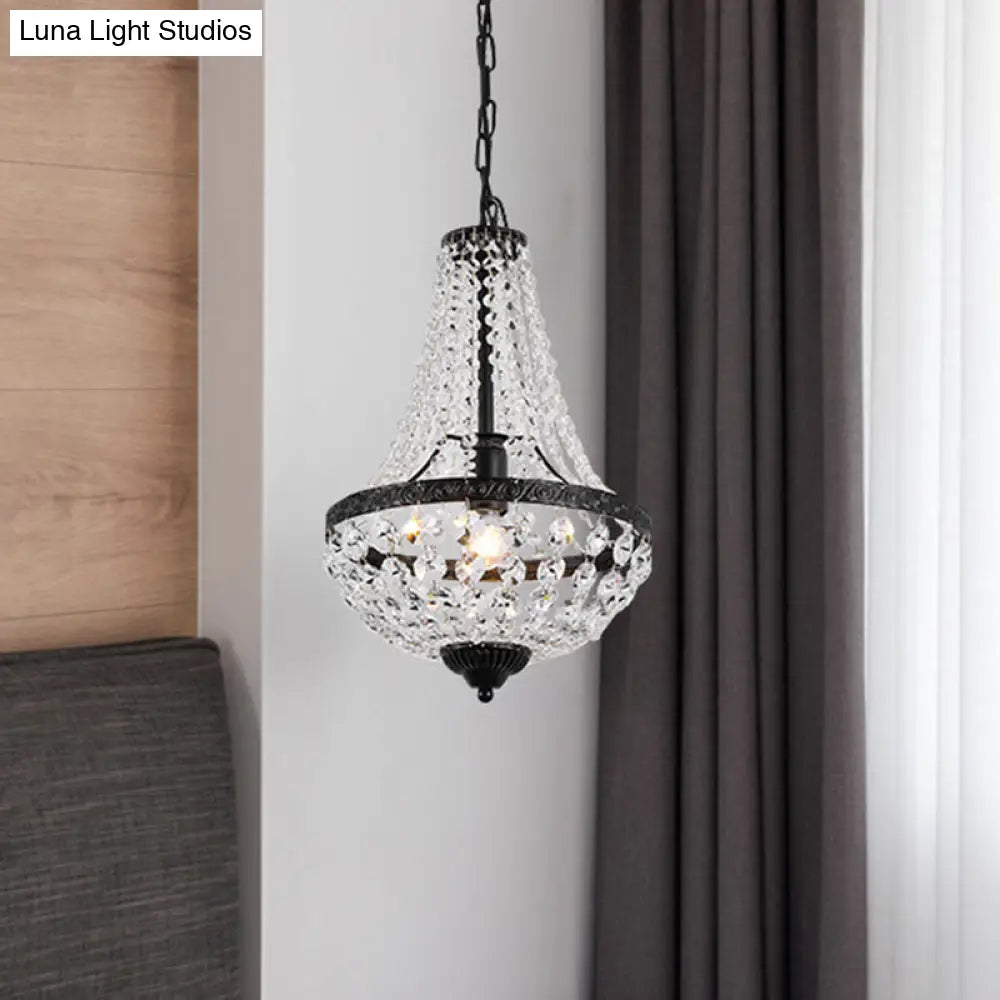 Modern Simplicity: 1-Bulb Black Basket Pendant Lamp With Crystal Shade