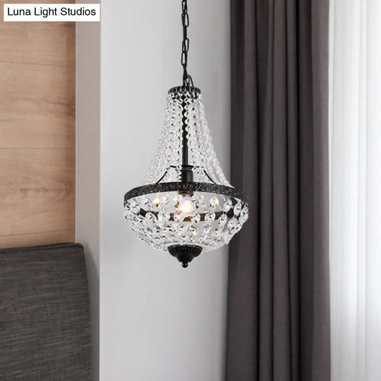 Modern Simplicity: 1-Bulb Black Basket Pendant Lamp With Crystal Shade