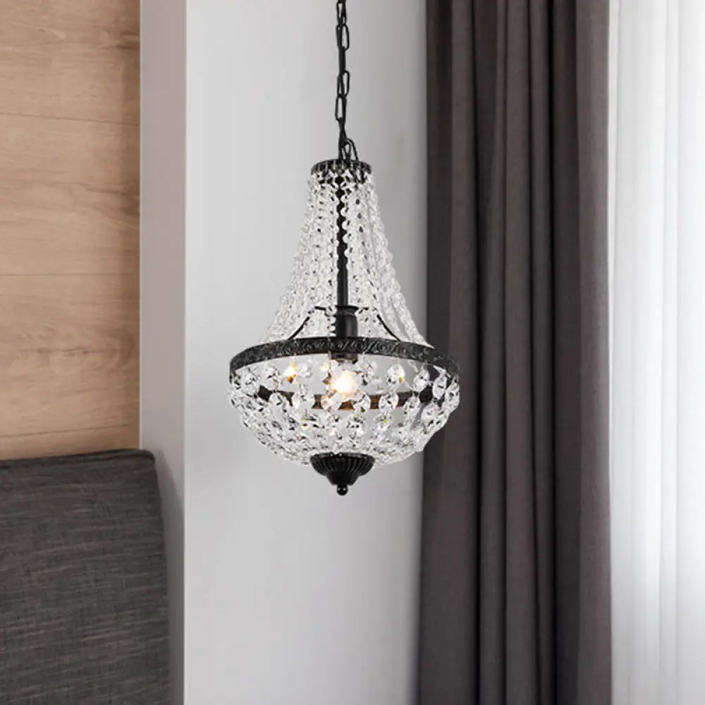 Black Basket Pendant Lamp With Crystal Shade - Simplicity And Style In One Bulb Fixture