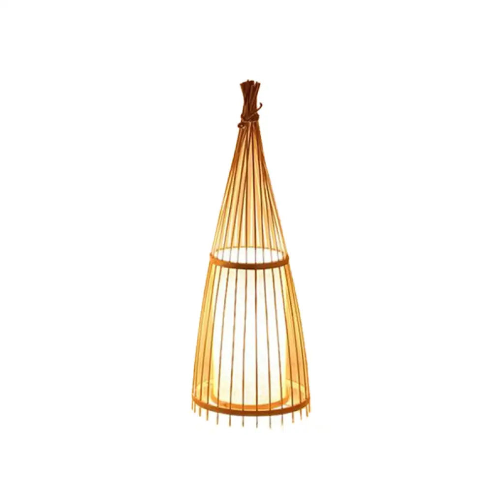 Black/Beige Fish Shaped Floor Lamp: Asia Single-Bulb Bamboo Stand For Living Room 12/15 W Beige / 12