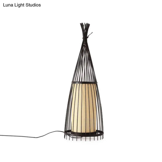 Black/Beige Fish Shaped Floor Lamp: Asia Single-Bulb Bamboo Stand For Living Room 12/15 W