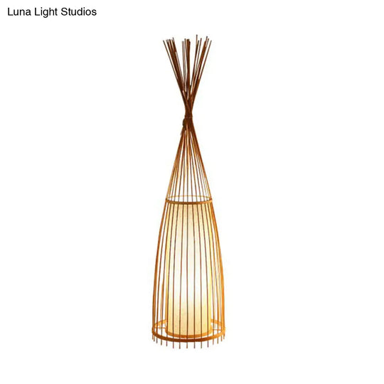 Black/Beige Fish Shaped Floor Lamp: Asia Single-Bulb Bamboo Stand For Living Room 12/15 W