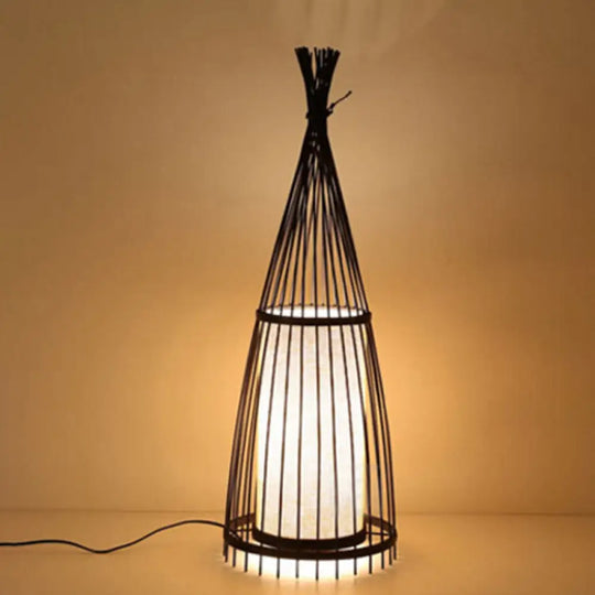 Black/Beige Fish Shaped Floor Lamp: Asia Single-Bulb Bamboo Stand For Living Room 12/15 W Black / 12