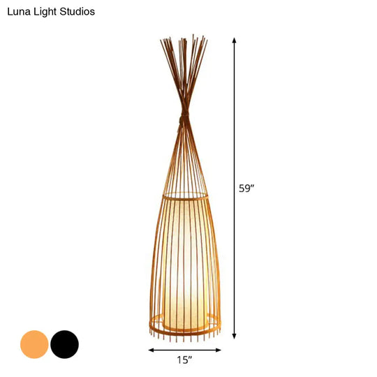 Black/Beige Fish Shaped Floor Lamp: Asia Single-Bulb Bamboo Stand For Living Room 12/15 W