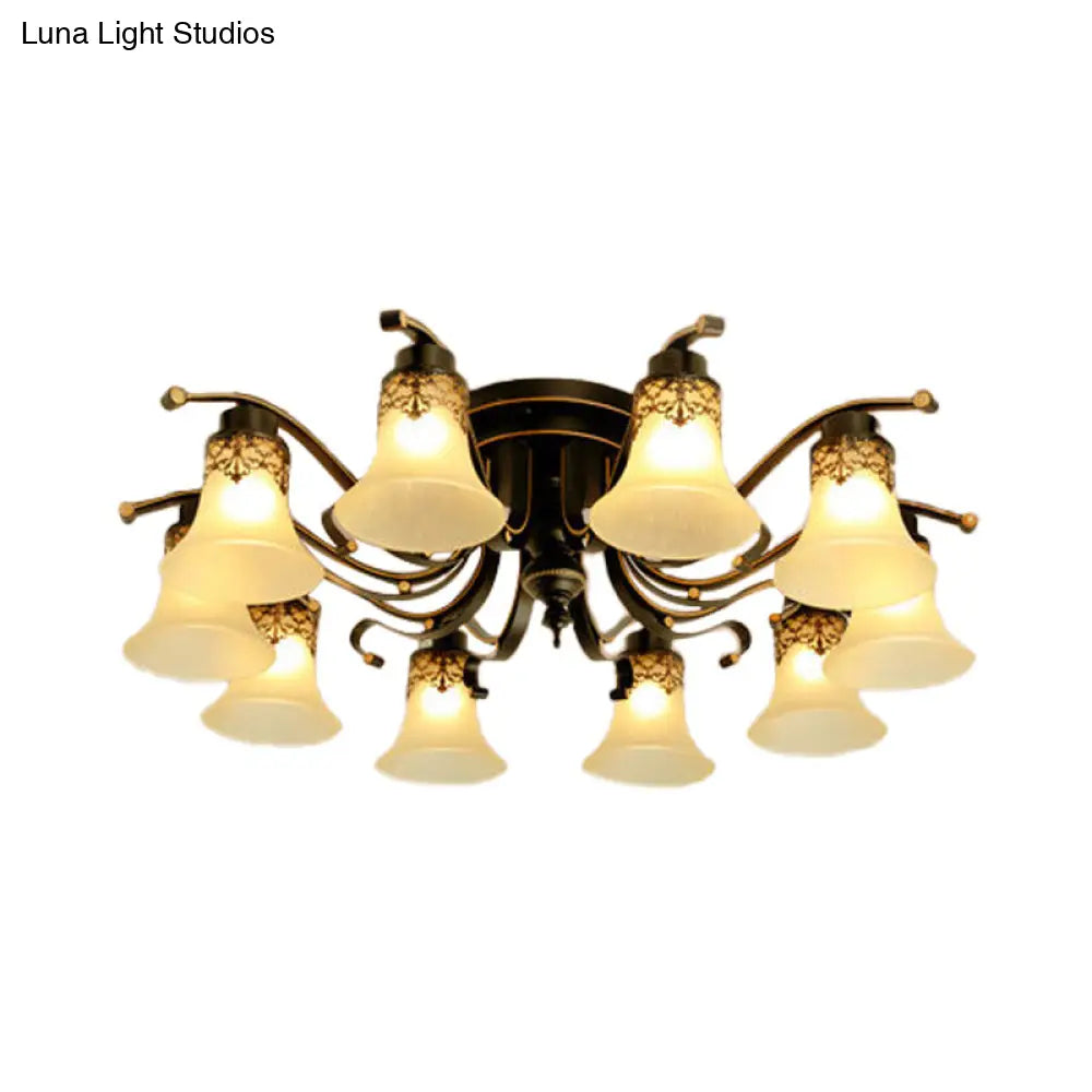 Classic Black Bell Frosted Glass Flush Mount Ceiling Light Fixture - 3/6/8 Lights For Living Room