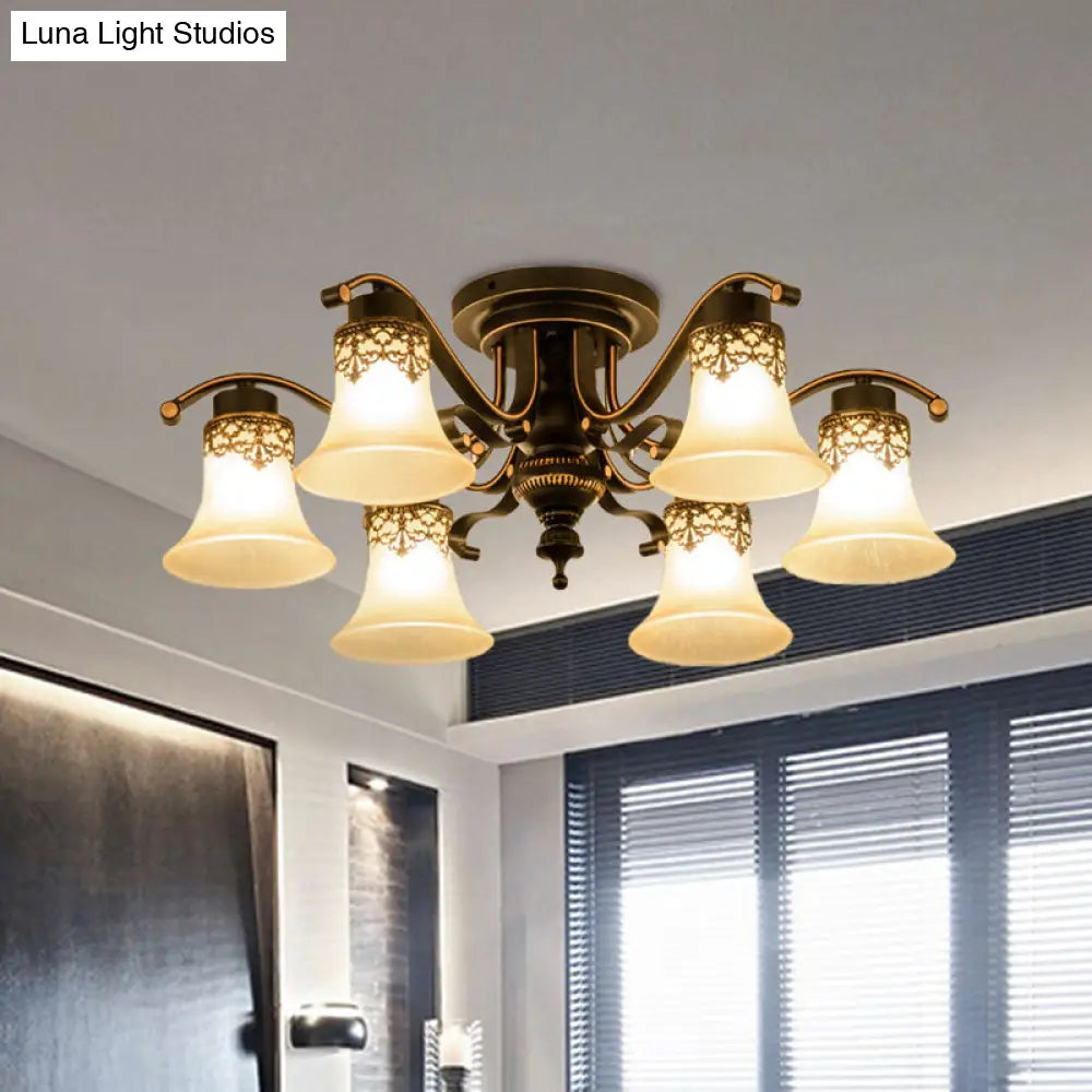 Classic Black Bell Frosted Glass Flush Mount Ceiling Light Fixture - 3/6/8 Lights For Living Room 6