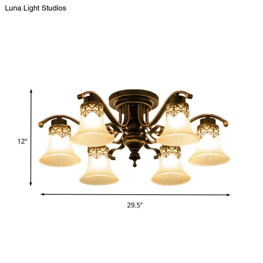 Classic Black Bell Frosted Glass Flush Mount Ceiling Light Fixture - 3/6/8 Lights For Living Room