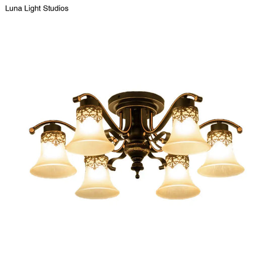 Classic Black Bell Frosted Glass Flush Mount Ceiling Light Fixture - 3/6/8 Lights For Living Room