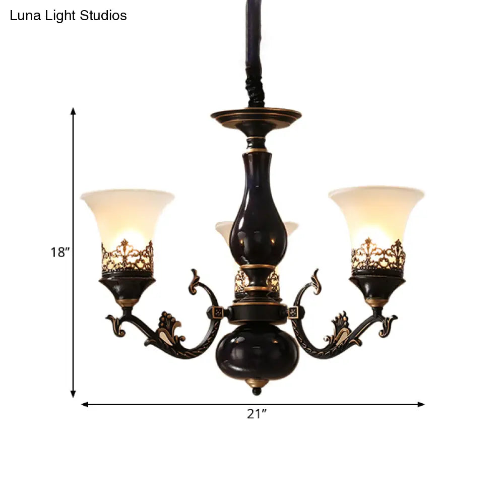 Black Bell Shaped Ceiling Suspension Lamp With Frosted Glass And Multiple Heads - Countryside