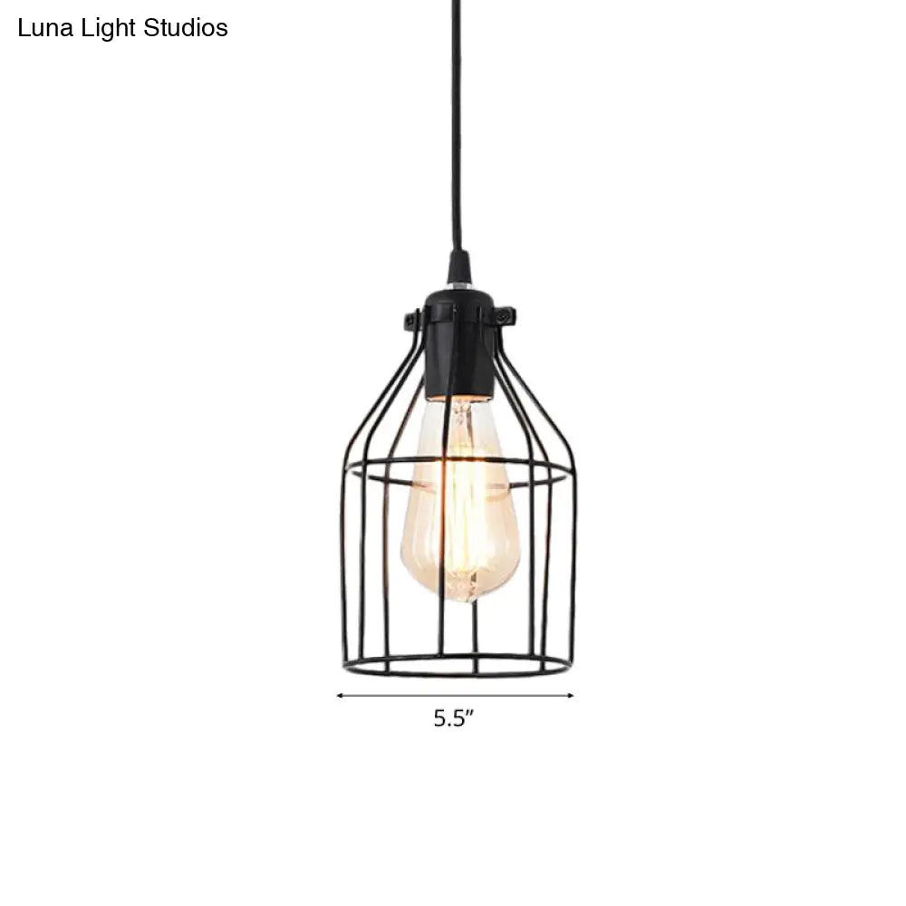 Black Metal Birdcage Pendant Ceiling Light For Living Room - Loft Style 1 Head Fixture