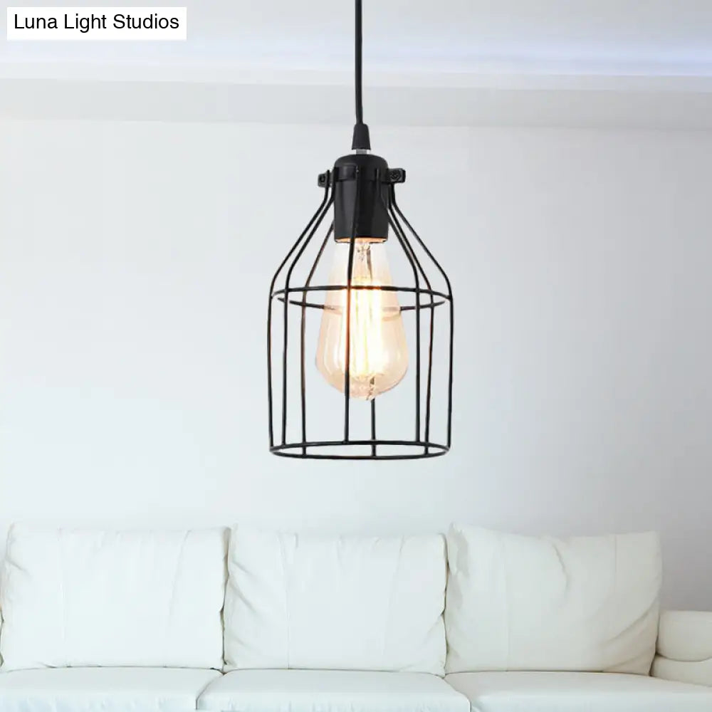 Black Birdcage Pendant Ceiling Light - Loft Style Metal Hanging Fixture
