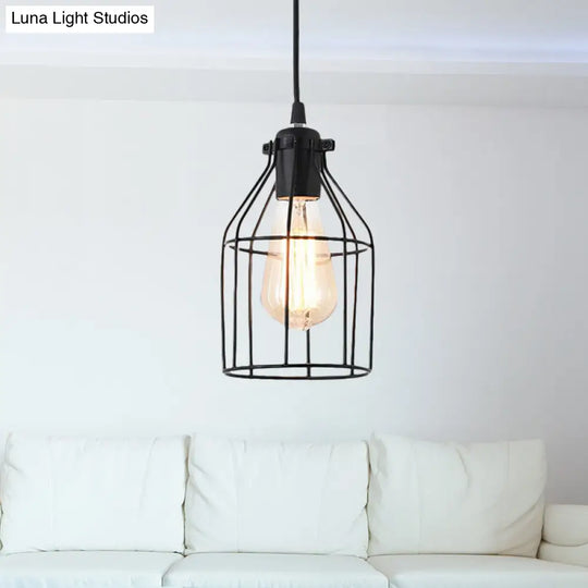 Black Birdcage Pendant Ceiling Light - Loft Style Metal Hanging Fixture