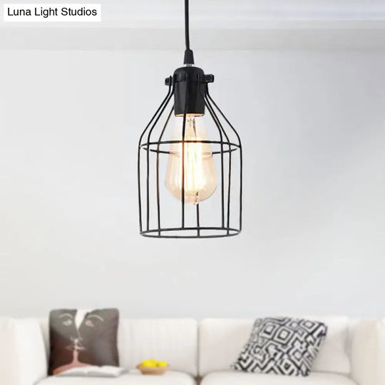 Black Birdcage Pendant Ceiling Light - Loft Style Metal Hanging Fixture