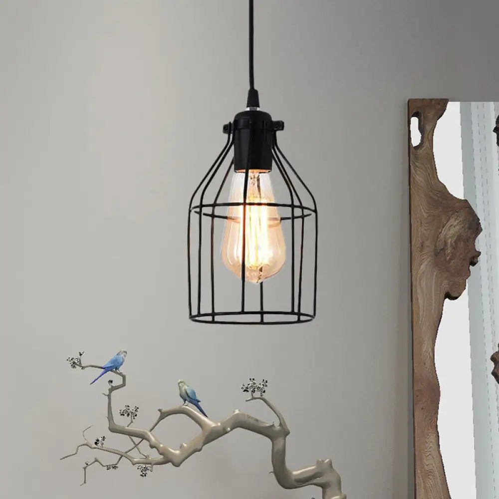 Black Birdcage Pendant Ceiling Light - Loft Style Metal Hanging Fixture