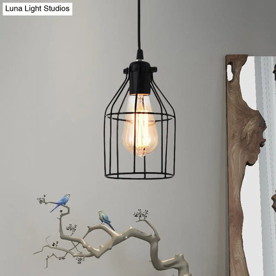 Black Metal Birdcage Pendant Ceiling Light For Living Room - Loft Style 1 Head Fixture