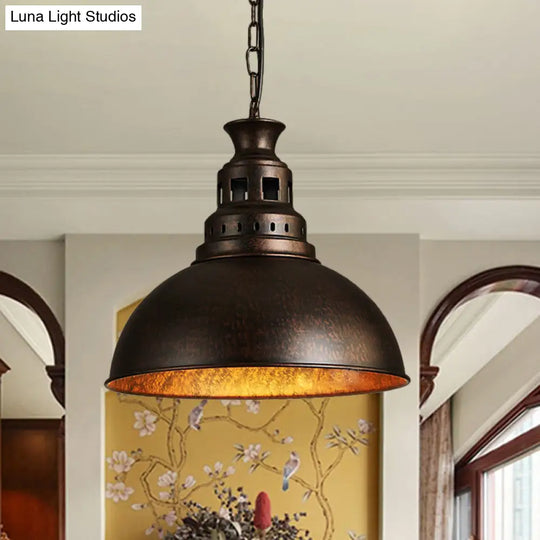 Black/Brass Loft Style Hanging Light Fixture: Metallic Dome Shade Pendant For Dining Room Rust