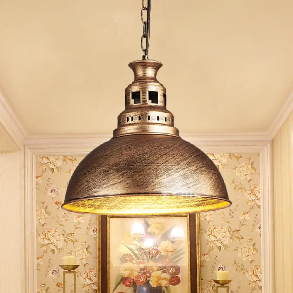 Black/Brass 1-Light Hanging Pendant For Dining Room - Loft Style Dome Shade Fixture Brass