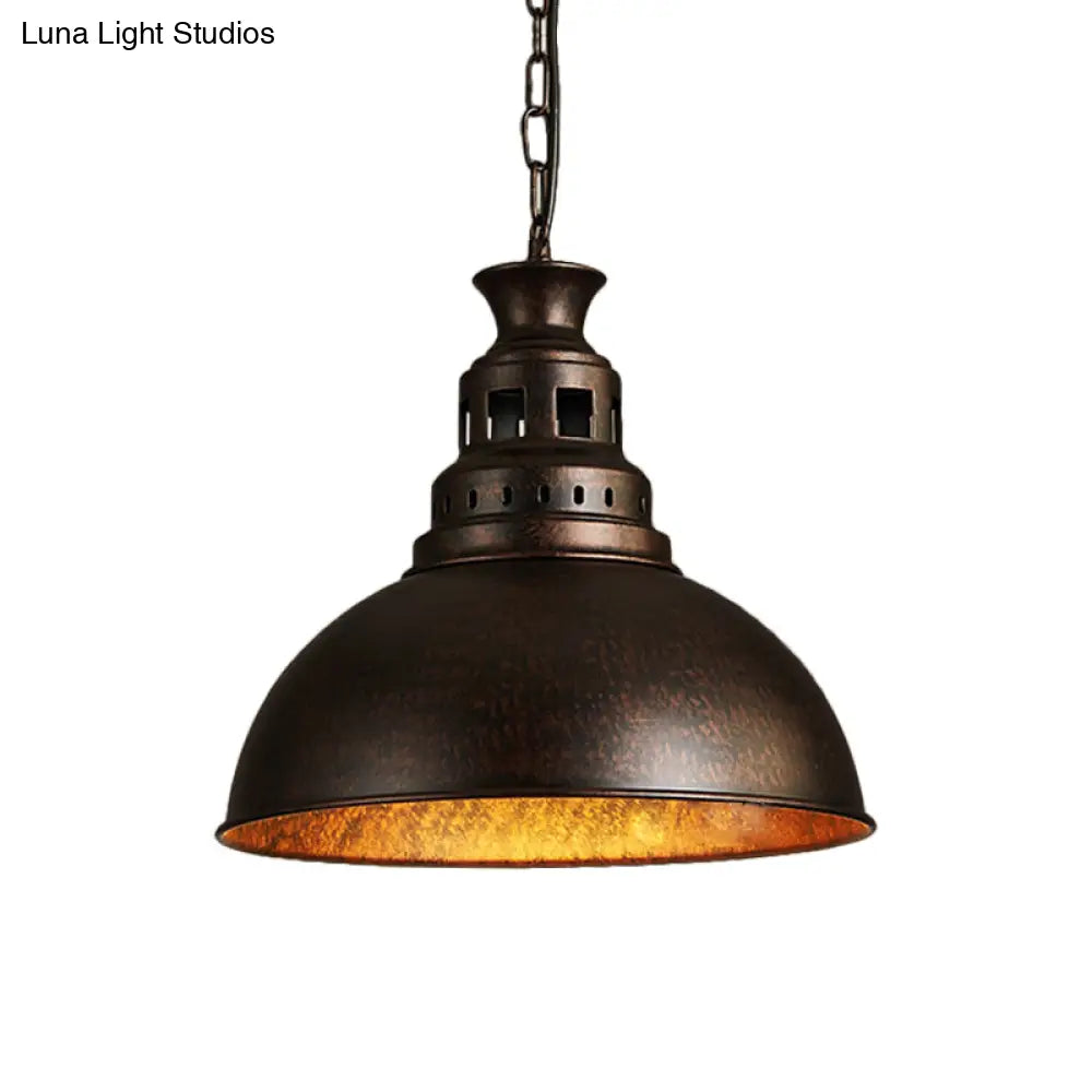 Black/Brass Loft Style Hanging Light Fixture: Metallic Dome Shade Pendant For Dining Room Black