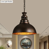 Black/Brass 1-Light Hanging Pendant For Dining Room - Loft Style Dome Shade Fixture