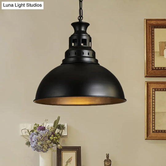 Black/Brass Loft Style Hanging Light Fixture: Metallic Dome Shade Pendant For Dining Room Black