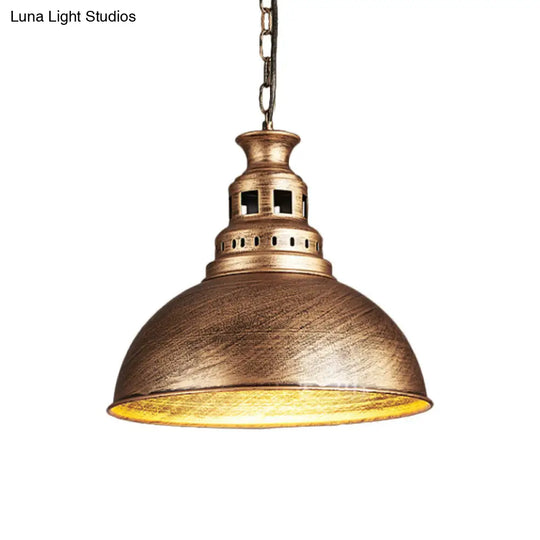 Black/Brass Loft Style Hanging Light Fixture: Metallic Dome Shade Pendant For Dining Room