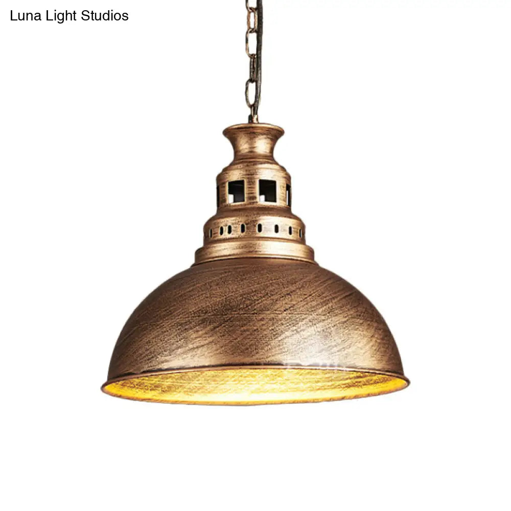 Black/Brass Loft Style Hanging Light Fixture: Metallic Dome Shade Pendant For Dining Room Rust