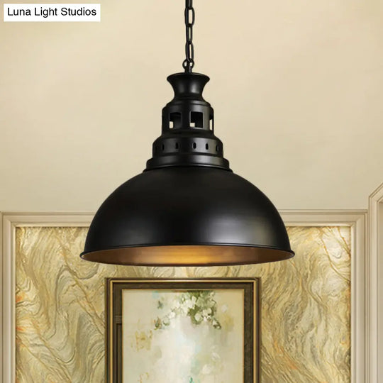 Black/Brass Loft Style Hanging Light Fixture: Metallic Dome Shade Pendant For Dining Room