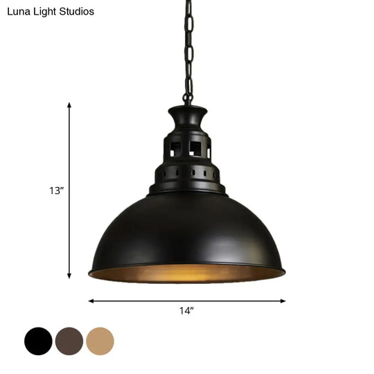 Black/Brass 1-Light Hanging Pendant For Dining Room - Loft Style Dome Shade Fixture