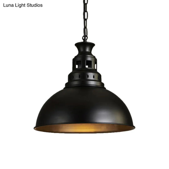 Black/Brass 1-Light Hanging Pendant For Dining Room - Loft Style Dome Shade Fixture