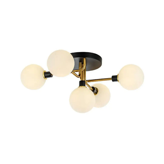 Black - Brass 5 - Light Glass Semi - Flush Mount Ceiling Lamp - Contemporary Ball Shaped Design For