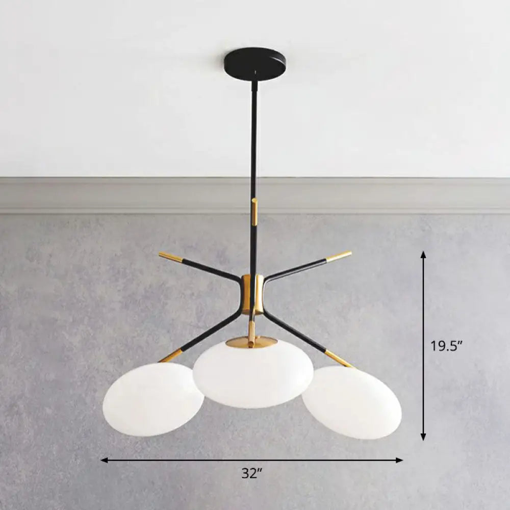 Black-Brass Oval Minimalist Chandelier Lamp With Cream Glass Shade 3 / Black