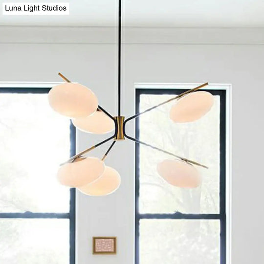 Black-Brass Oval Minimalist Chandelier Lamp With Cream Glass Shade