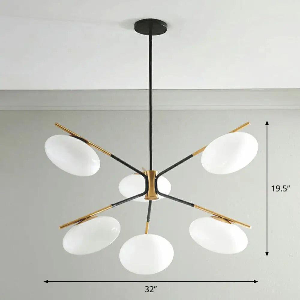 Black-Brass Oval Minimalist Chandelier Lamp With Cream Glass Shade 6 / Black