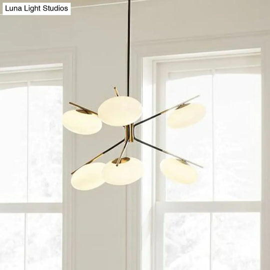 Modern Black-Brass Chandelier Lamp With Cream Glass Shade - Sleek Oval Ceiling Hang Light