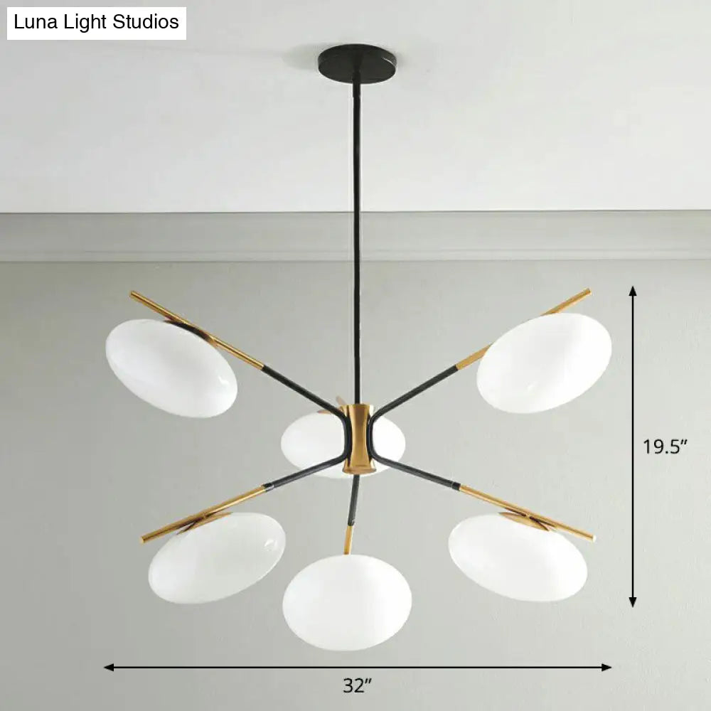 Modern Black-Brass Chandelier Lamp With Cream Glass Shade - Sleek Oval Ceiling Hang Light 6 / Black