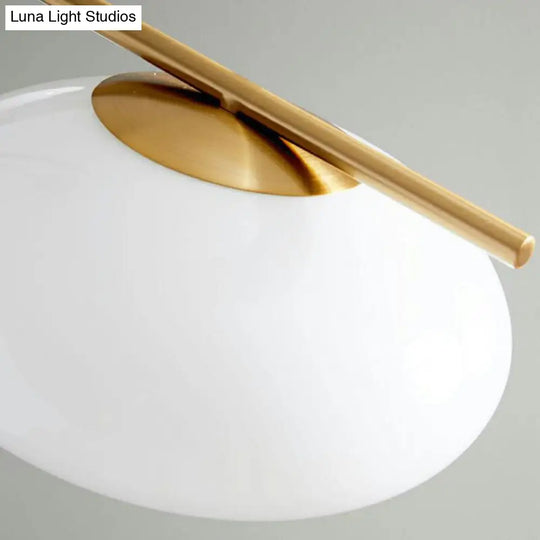 Modern Black-Brass Chandelier Lamp With Cream Glass Shade - Sleek Oval Ceiling Hang Light