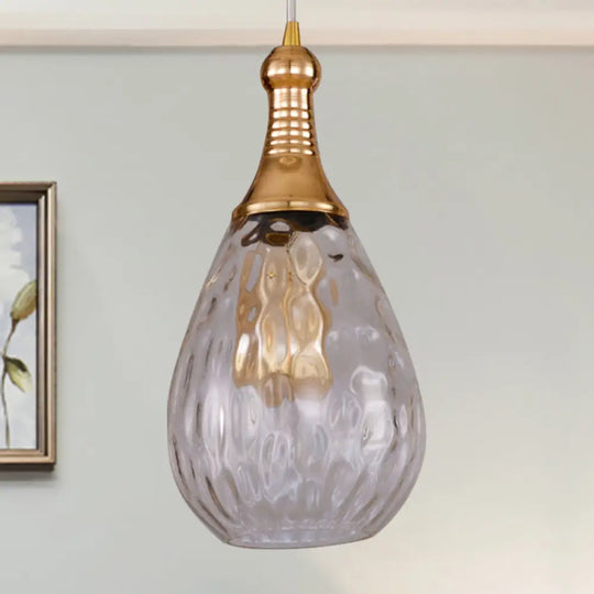 Black/Brass Teardrop Ceiling Light Industrial Clear/Amber/Grey Water Glass 1-Light Bedroom Pendant