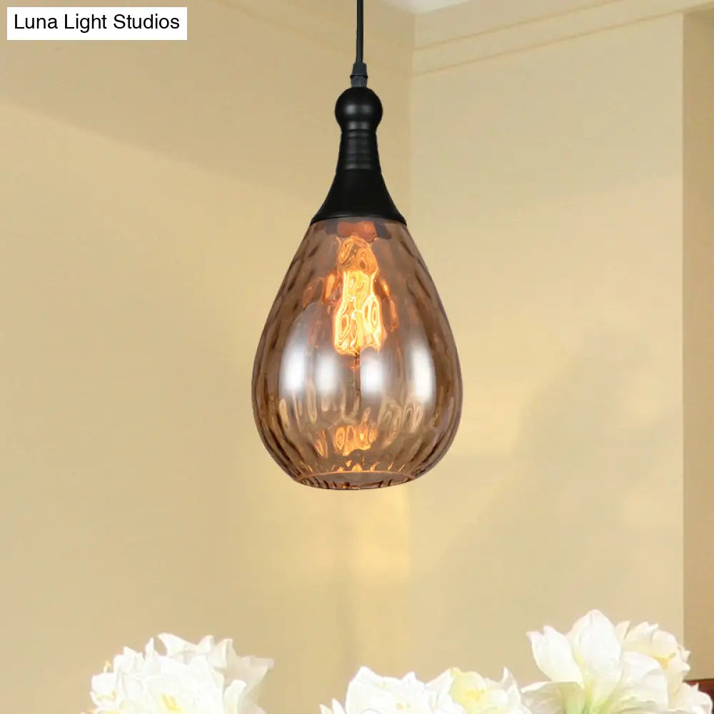 Black/Brass Teardrop Ceiling Light Industrial Clear/Amber/Grey Water Glass 1-Light Bedroom Pendant