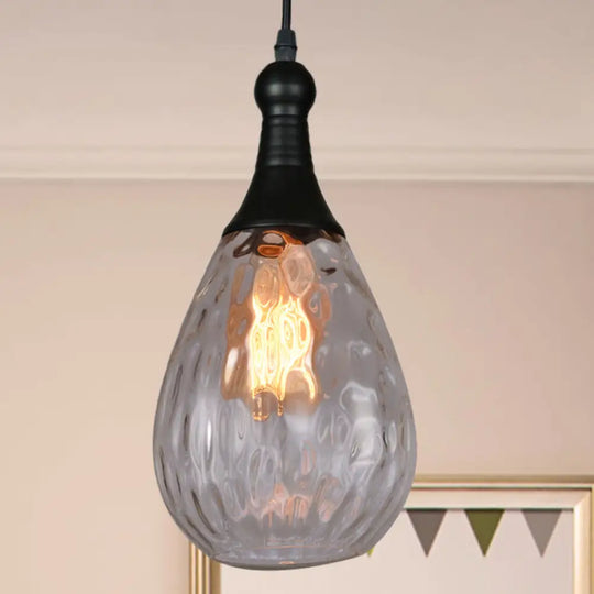 Black/Brass Teardrop Ceiling Light Industrial Clear/Amber/Grey Water Glass 1-Light Bedroom Pendant