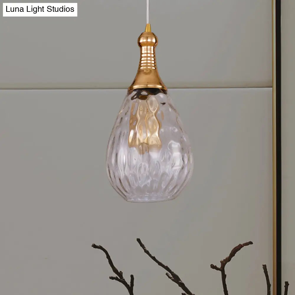 Black/Brass Teardrop Ceiling Light Industrial Clear/Amber/Grey Water Glass 1-Light Bedroom Pendant