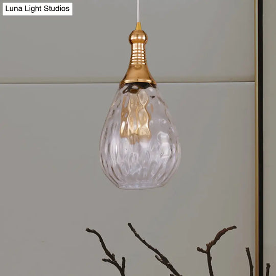 Black/Brass Teardrop Ceiling Light Industrial Clear/Amber/Grey Water Glass 1-Light Bedroom Pendant