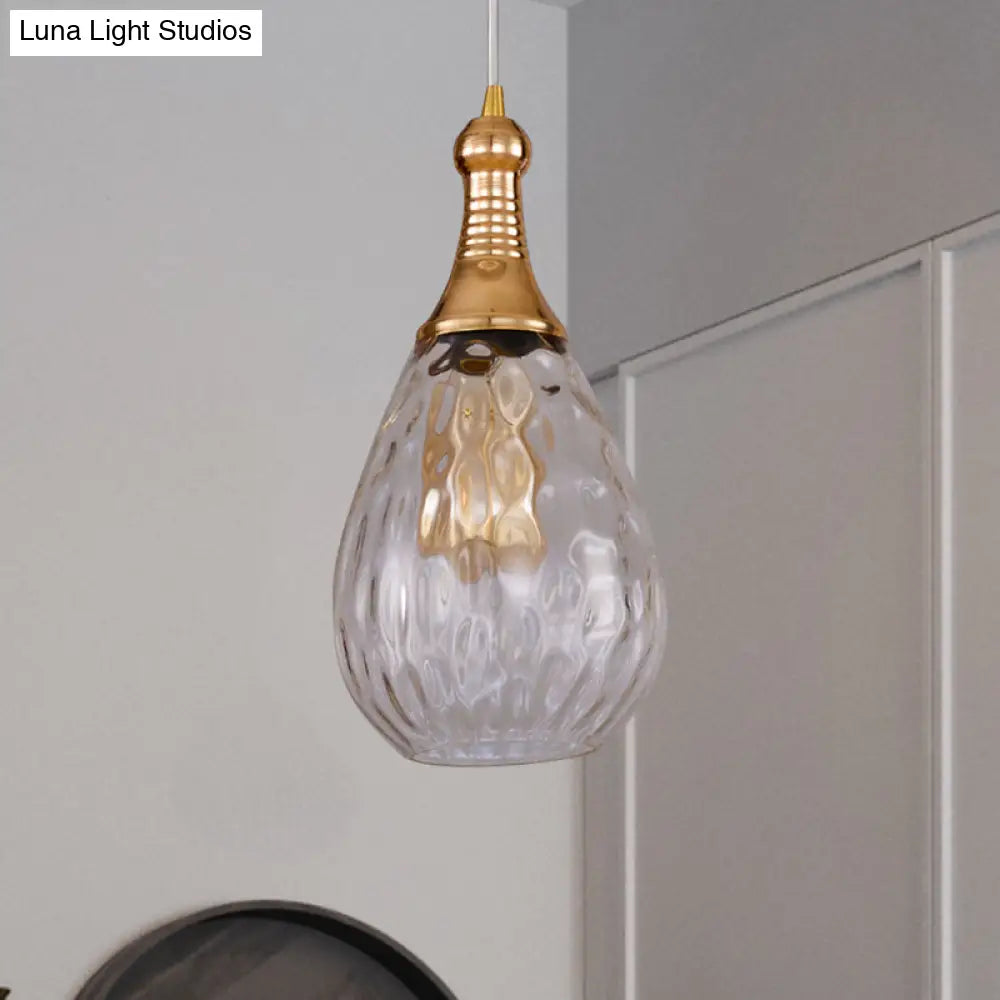 Black/Brass Teardrop Ceiling Light Industrial Clear/Amber/Grey Water Glass 1-Light Bedroom Pendant